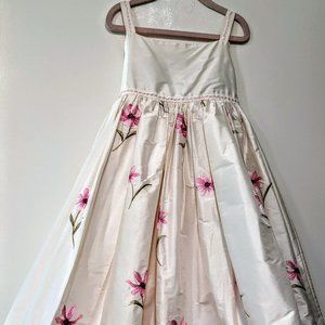 Cassie's Creations   Girls 100% Silk  Long Cream Colored Dress  size 6